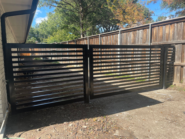 Installation of a custom-made modern horizontal swing gate in Dallas